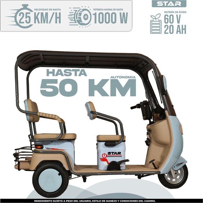 Trimoto Eléctrica Star Económica para entregas - BikeOn Oferta Trimoto eléctrica Star Color Azul 25 km/h 50 km autonomía, trimotos eléctricas familiares México CDMX mejor precio