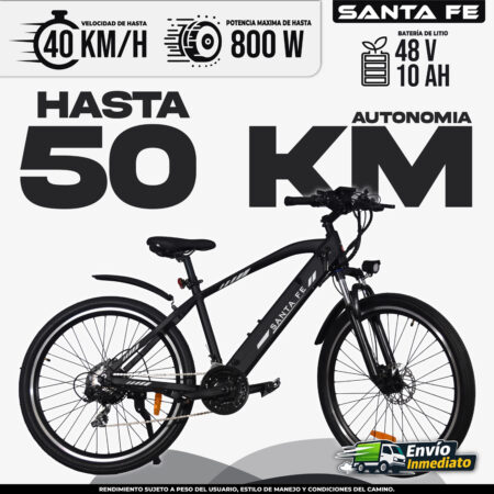Bicicleta eléctrica Santa Fe 48V 10Ah, autonomía 50km, velocidad 40km/h, potencia 800W