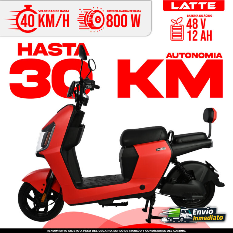 bicimoto eléctrica Latte roja 30km autonomía 800W batería 48V