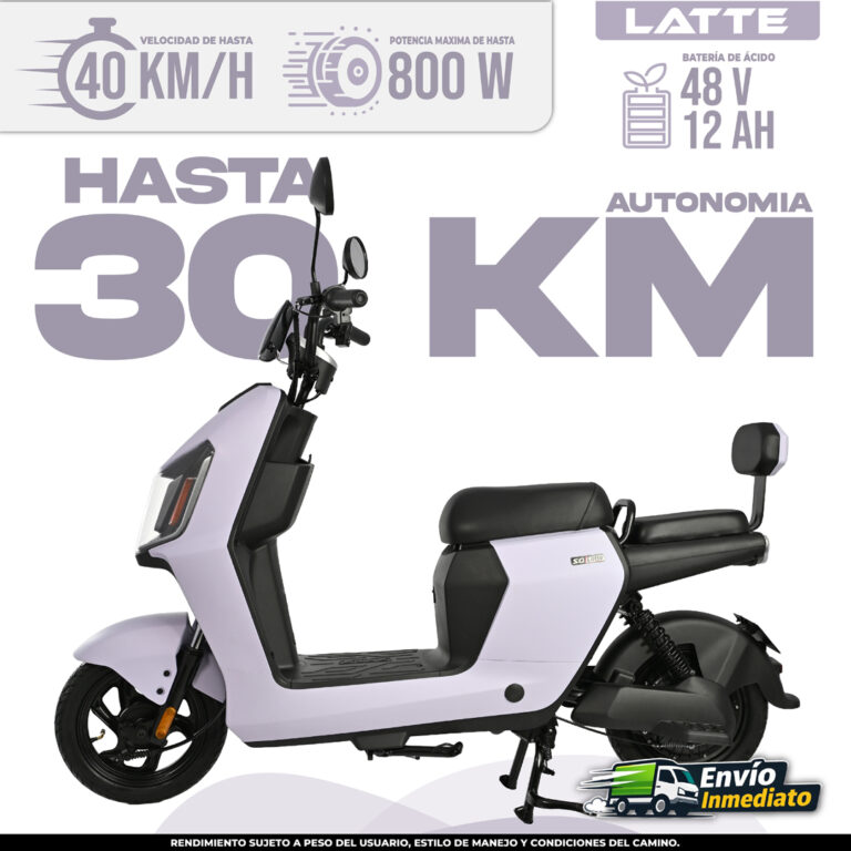 Bicimoto eléctrica Latte color blanco con negro, 30km autonomía, batería 48V 12Ah, velocidad 40km/h