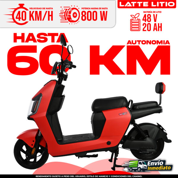 Bicimoto eléctrica Latte Litio roja 48V 20AH autonomía 60km velocidad 40km/h