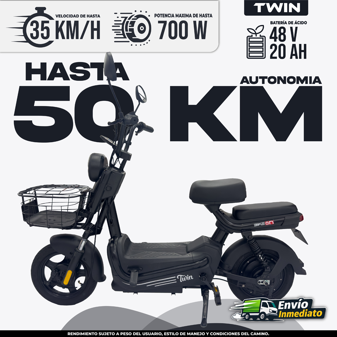 Bicimoto eléctrica Twin 50km autonomía 700W batería 48V motos electricas México
