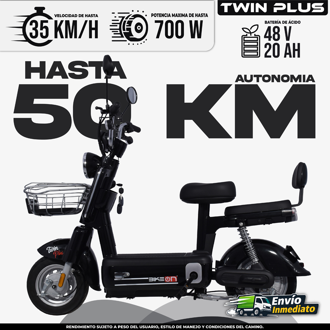 Bicimoto eléctrica Twin Plus negra con canasta frontal y batería 48V 20AH