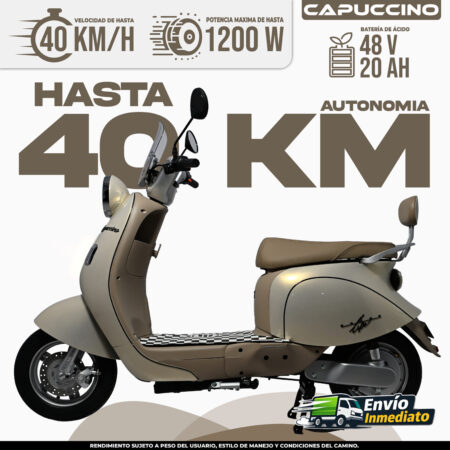 Moto eléctrica Capuccino 48V con autonomía de 40 km y velocidad máxima de 40 km/h