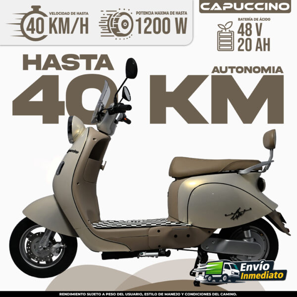 Moto eléctrica Capuccino 48V con autonomía de 40 km y velocidad máxima de 40 km/h