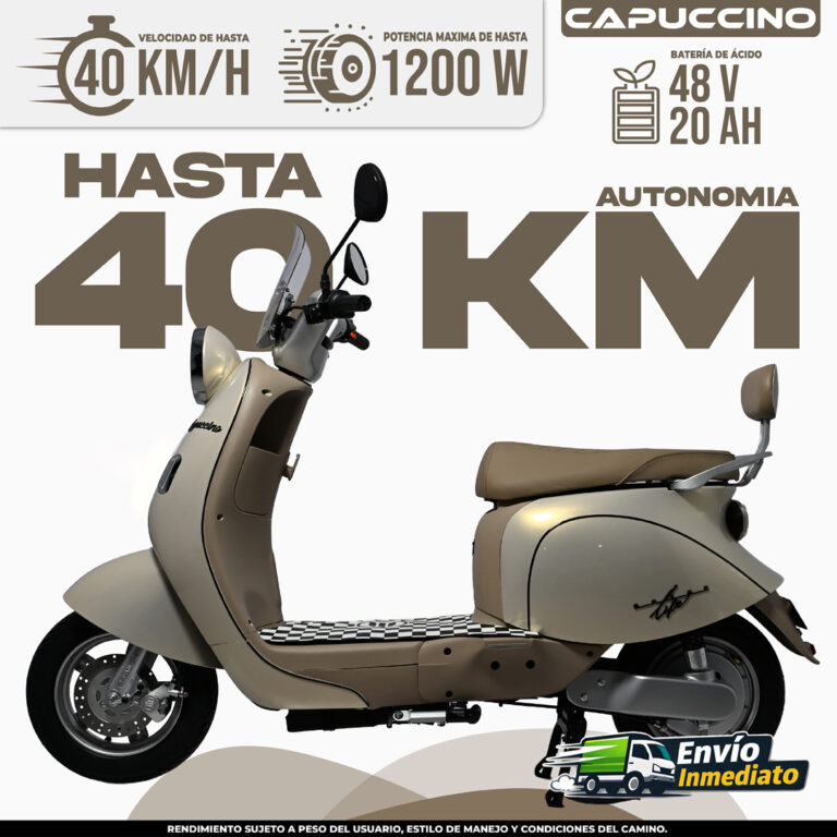 Moto eléctrica Capuccino 48V con autonomía de 40 km y velocidad máxima de 40 km/h