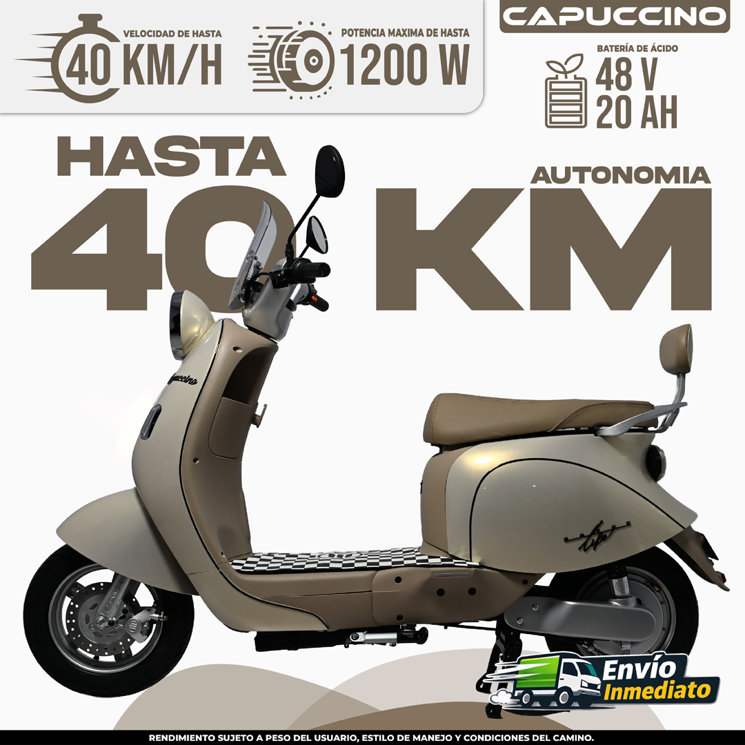 Moto eléctrica Capuccino 48V con autonomía de 40 km y velocidad máxima de 40 km/h