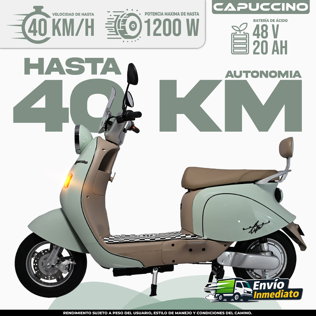 Scooter eléctrico Capuccino color verde con autonomía de 40 km y batería de 48V 20Ah