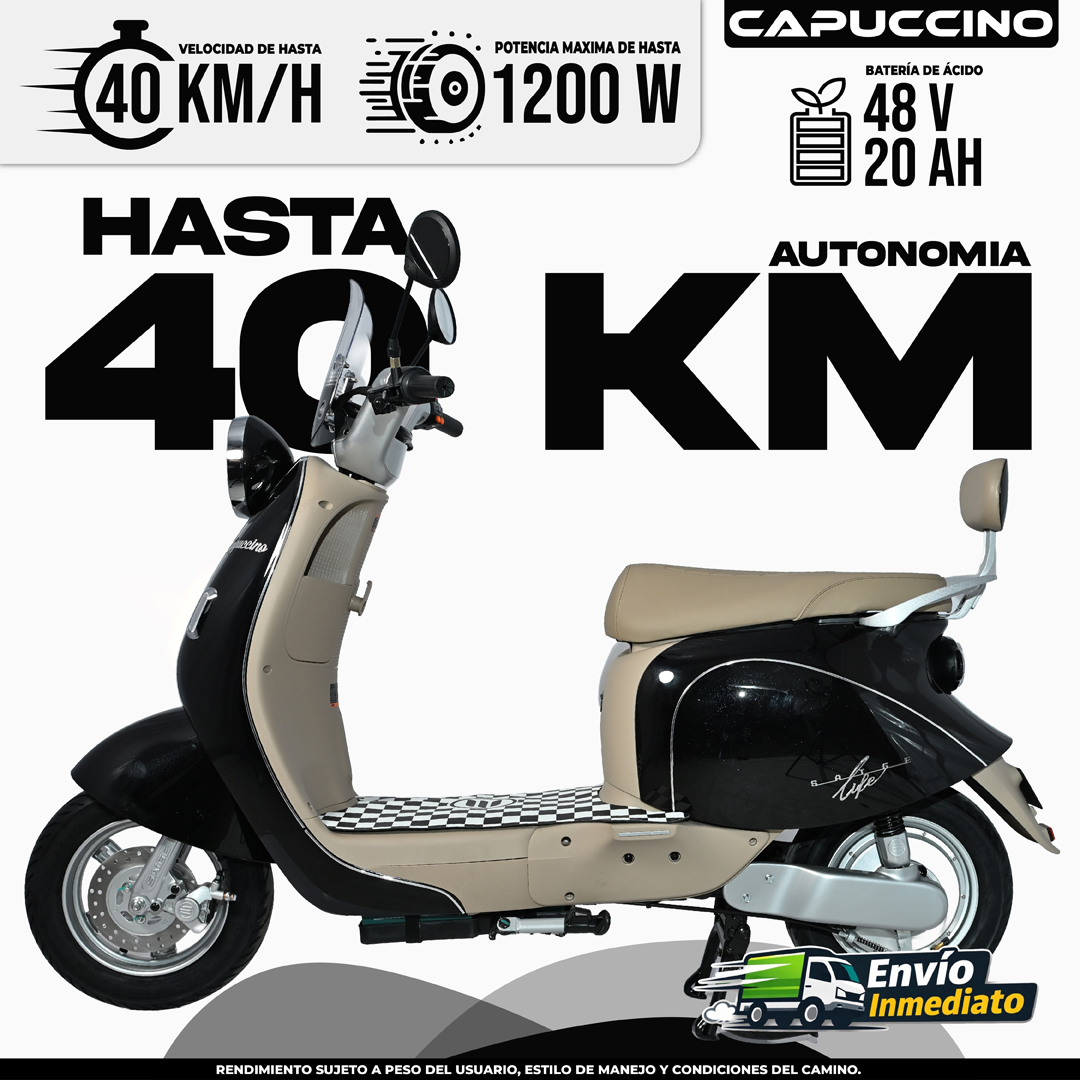 Scooter eléctrico Capuccino 48V 20Ah, velocidad máxima 40 km/h y autonomía de 40 km