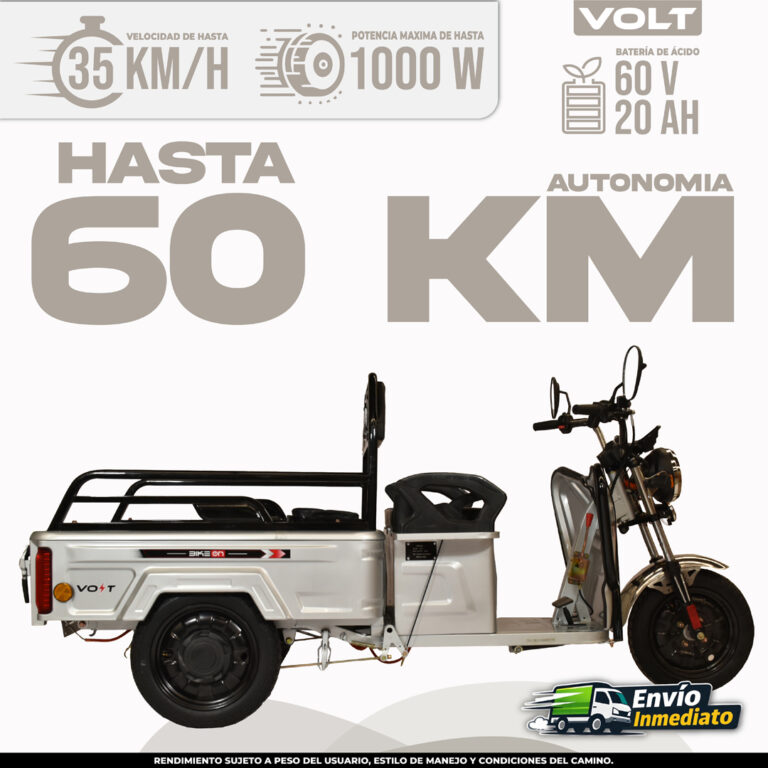 Motocarro Eléctrico de carga Volt BikeOn con batería 60V 20AH, autonomía 60km y potencia 1000W