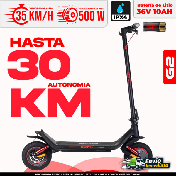 Scooter eléctrico G2ON 36V 10AH con autonomía de 30km, velocidad máxima 35km/h y potencia 500W IPX4
