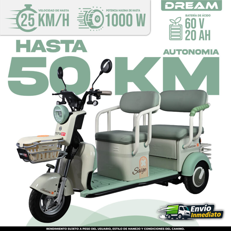 Trimoto Eléctrica DREAM Saige 50 km autonomía, 1000W potencia, batería 60V 20Ah
