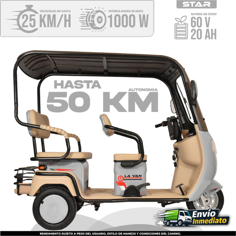 Trimoto eléctrica Star LA VAN 60V 20AH autonomía 50KM velocidad 25KM/H potencia 1000W