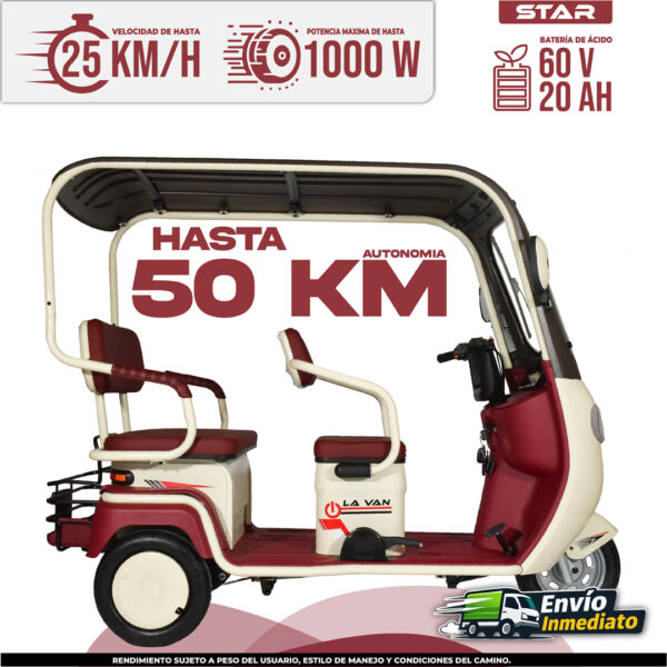 Trimoto eléctrica Star 60V 20Ah hasta 50km autonomía y 1000W potencia máxima