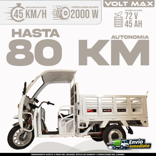 Motocarro Eléctrico de carga VOLT MAX blanco 80 km autonomía 2000W