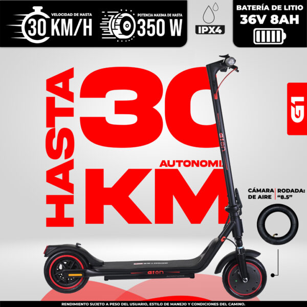Scooter eléctrico G1 con batería 36V 8AH, autonomía 30 km y velocidad máxima 30 km/h