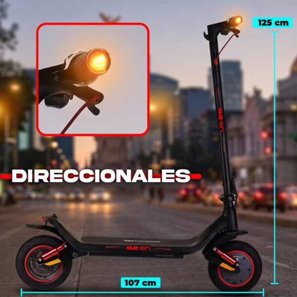 Scooter Eléctrico G2ON - Dirección Segura con Luces LED Scooter eléctrico G2ON con luces direccionales LED, 125 cm de altura, ideal para movilidad urbana