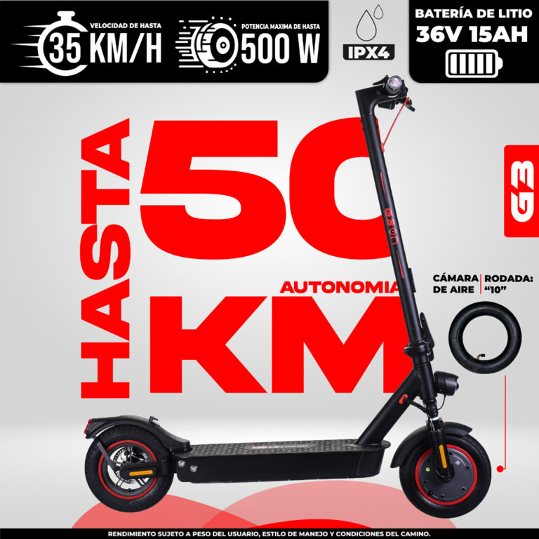 Scooter eléctrico G3 50 km autonomía 36V 15Ah IPX4 500W velocidad 35km/h