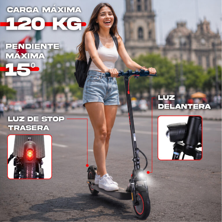 Scooter eléctrico 120kg carga máxima, luz delantera y trasera, pendiente 15° - BikeOn México