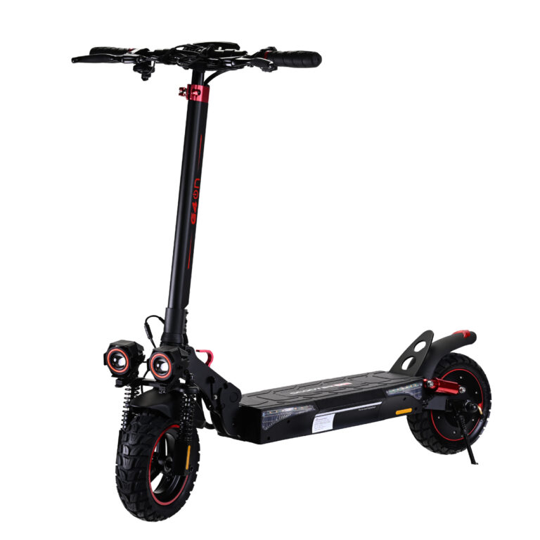 Scooter eléctrico Negro con luces LED rojas, manillar ajustable y ruedas todoterreno