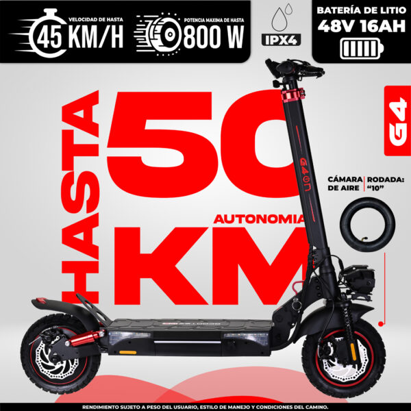 Scooter eléctrico Hasta 50 con batería 48V 16Ah, velocidad 45 km/h y autonomía 50 km