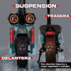 Moto eléctrica con suspensión delantera y trasera para absorber impactos