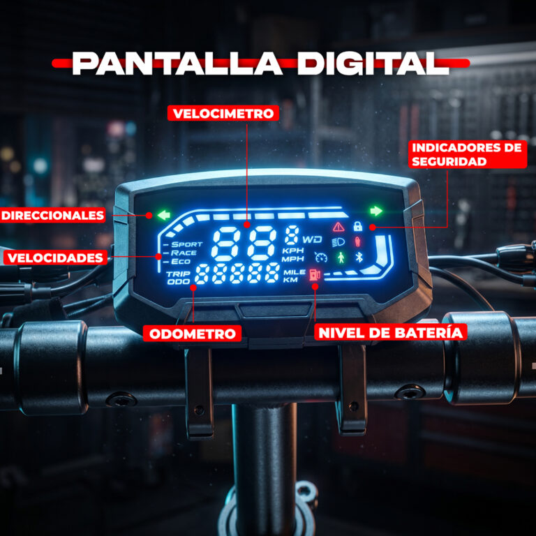 Pantalla digital para bicicleta eléctrica con velocímetro, odómetro y indicadores de seguridad