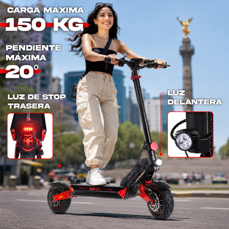 Scooter eléctrico G50n rojo con luz delantera LED, carga máxima 150kg, pendiente 20°