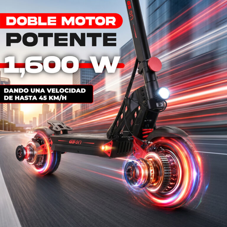 Scooter eléctrico doble motor 1600W velocidad 45 km/h con luces LED