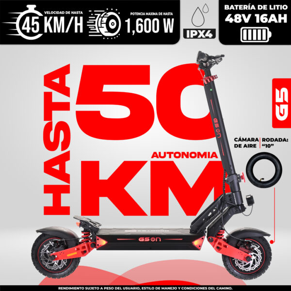 Scooter eléctrico G5 On 50km autonomía batería 48V 16Ah IPX4