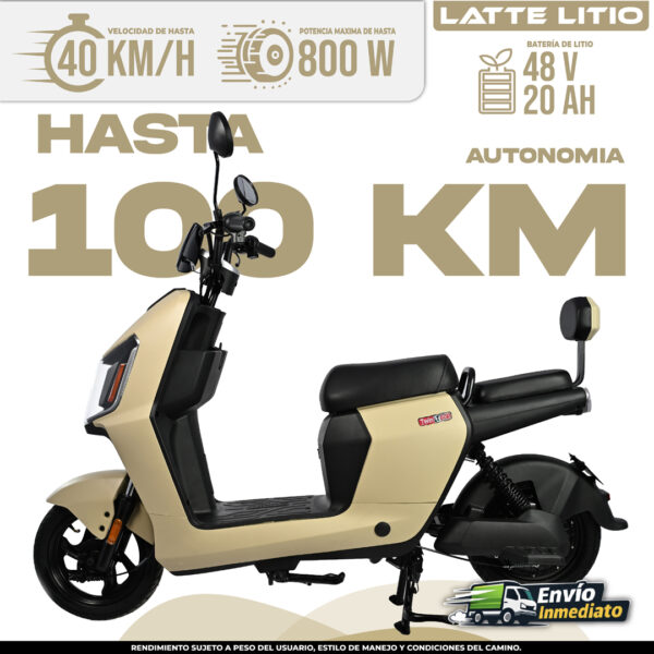 Moto eléctrica Latte Litio 48V 20AH con autonomía de 100 km y velocidad máxima de 40 km/h