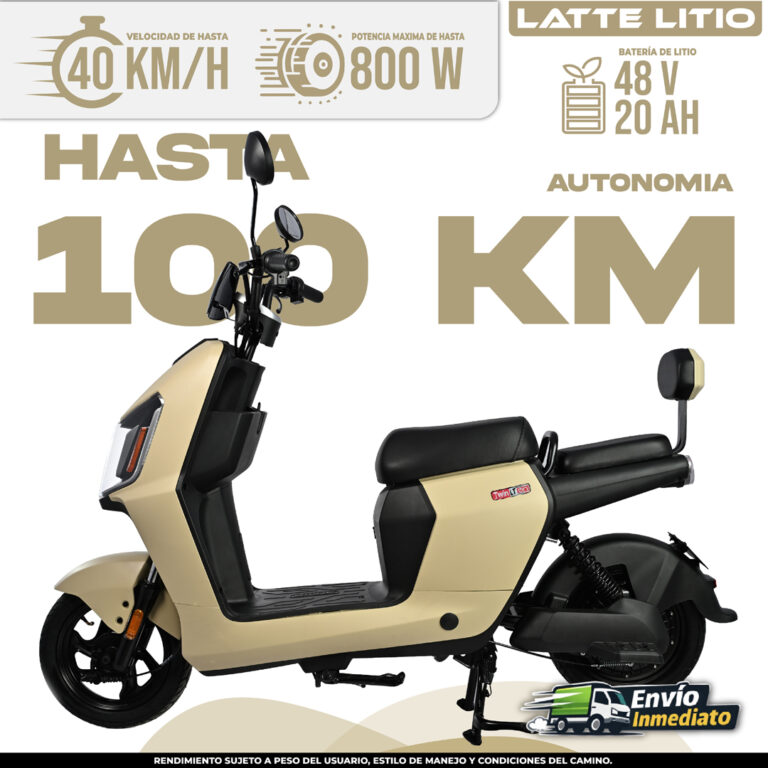 Moto eléctrica Latte Litio 48V 20AH con autonomía de 100 km y velocidad máxima de 40 km/h